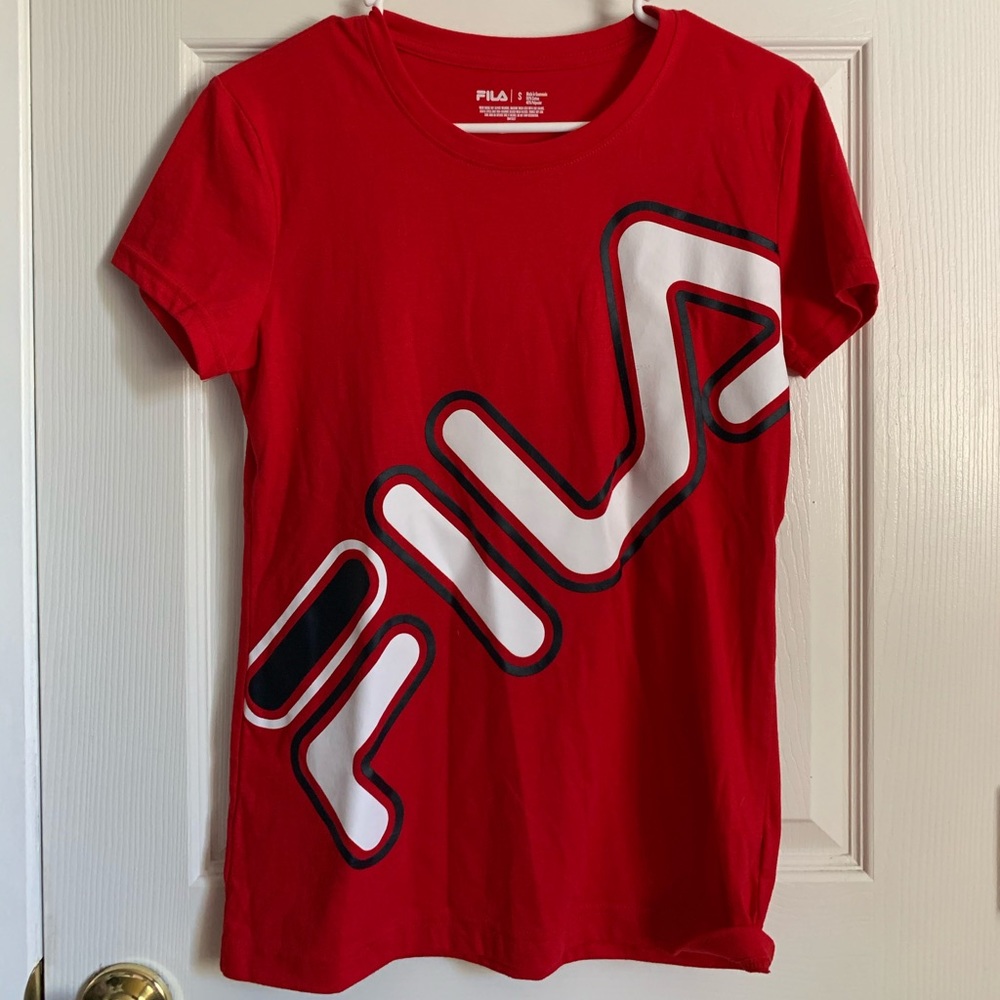 Women red fila shirt